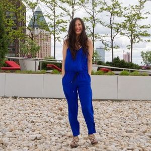 CLUB MONACO ROYAL BLUE SILK JUMPSUIT w/ POCKETS!